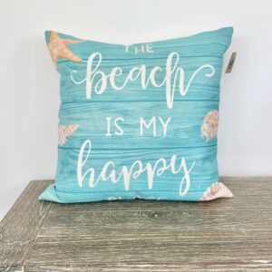 Beach is My Happy Place Throw Pillow - Blue